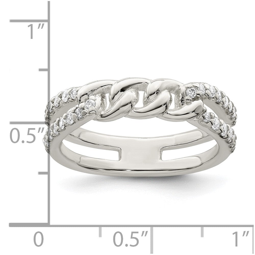 Sterling Silver Polished CZ Chain Detail Ring Size 6