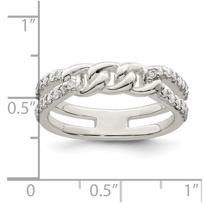 Sterling Silver Polished CZ Chain Detail Ring Size 6