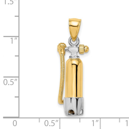 14k Yellow Gold w Rhodium 3-D Single Scuba Tank W Hose Charm