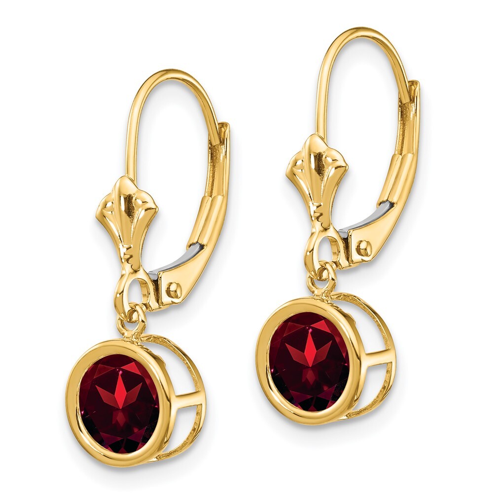14k Yellow Gold 6mm Garnet Dangle Earrings Leverback Gift for Women