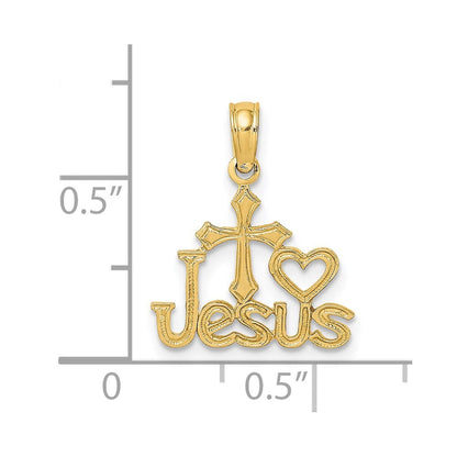 14k Yellow Gold JESUS W/ Cross and Heart Charm