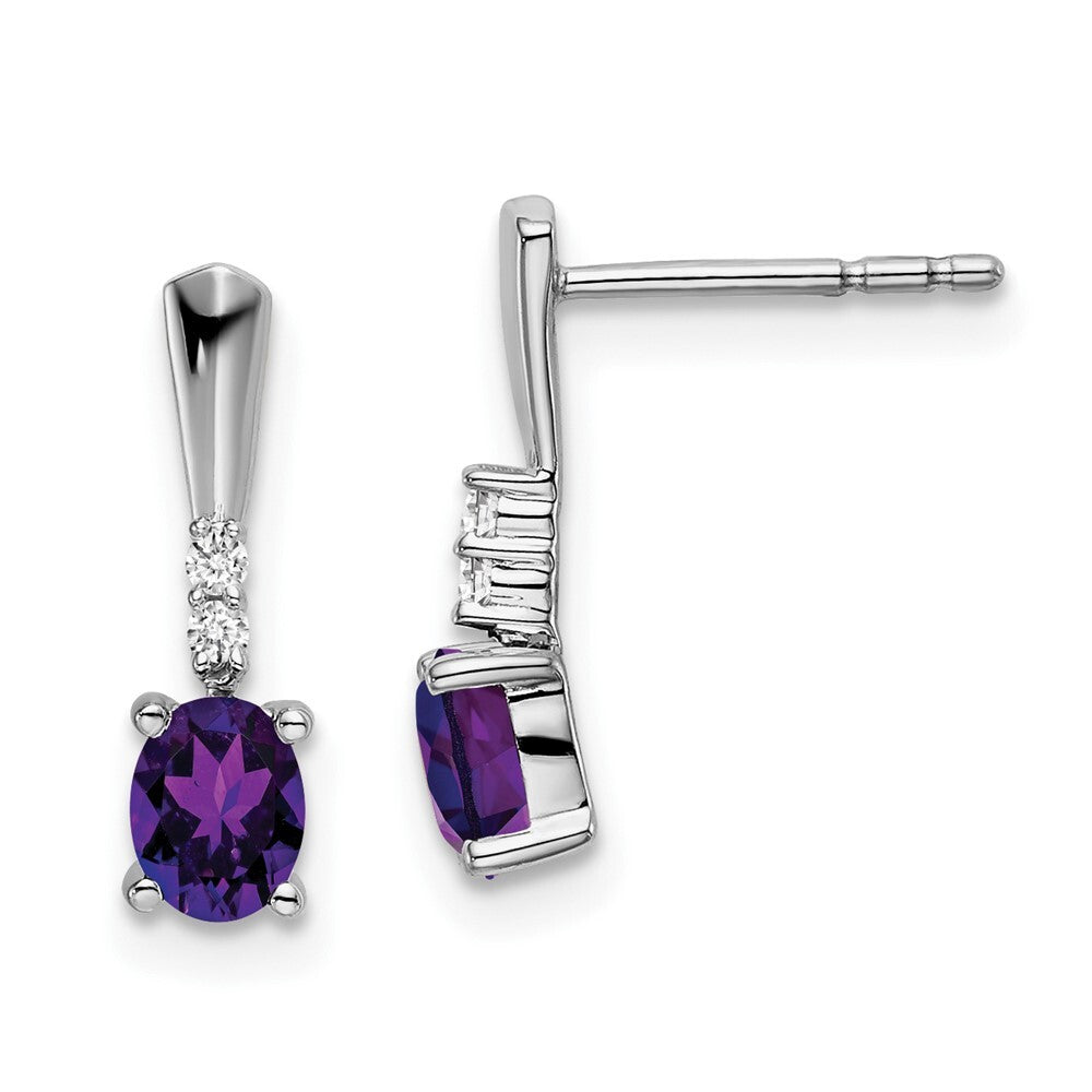 14k White Gold Oval Amethyst and Diamond Dangle Earrings Gift for Women