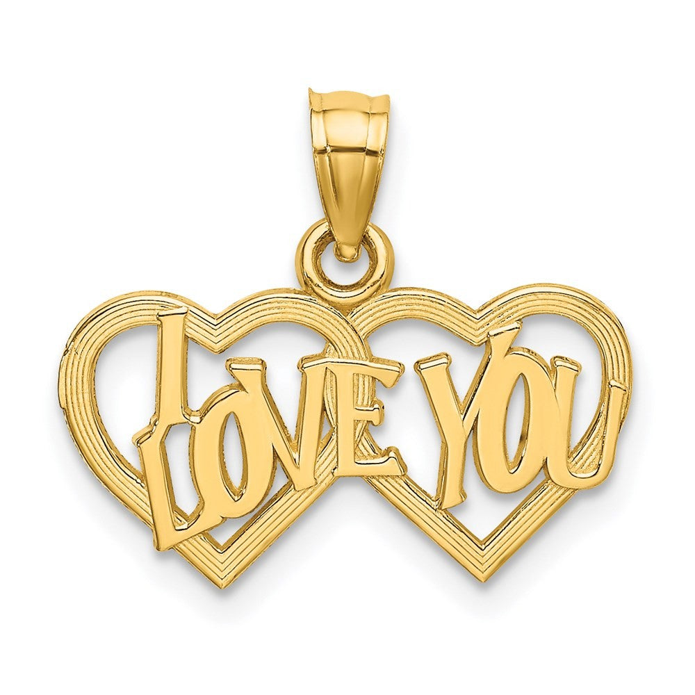 14k Yellow Gold I LOVE YOU Double Heart Charm