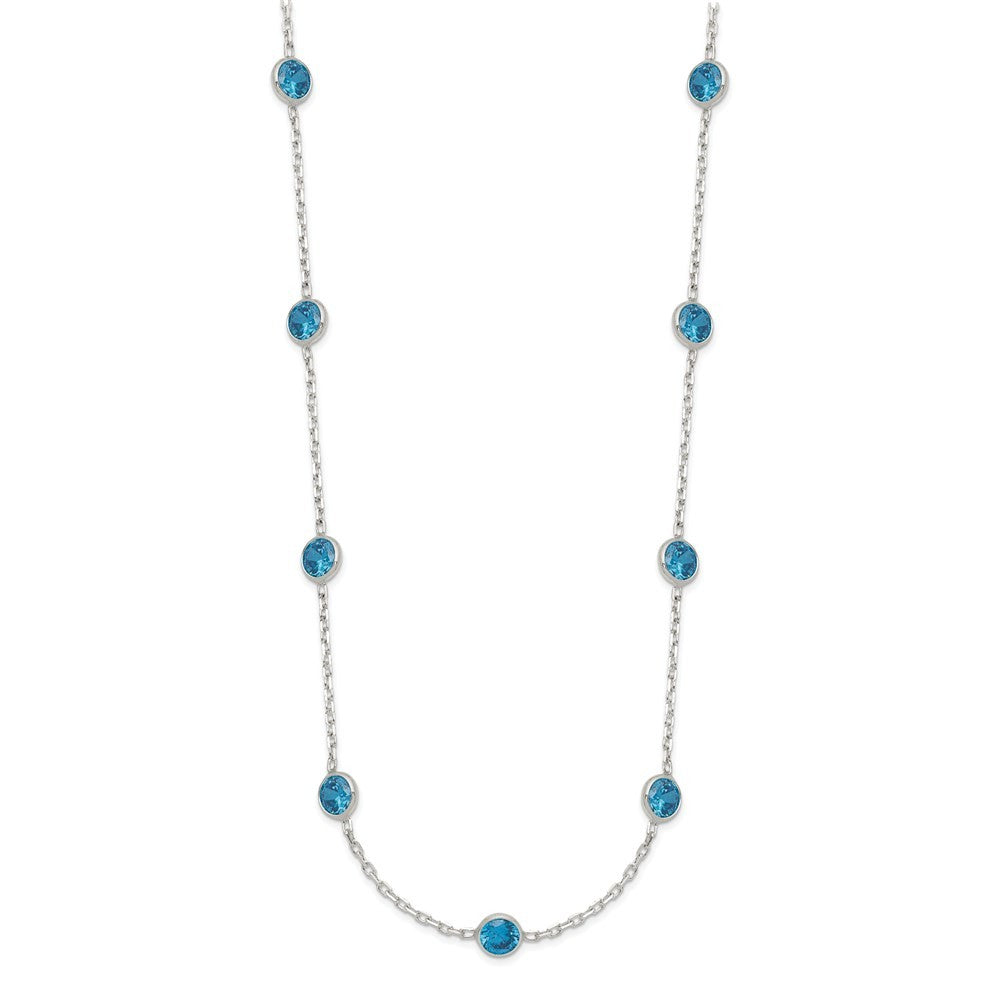 Sterling Silver 9-Station Blue CZ Necklace