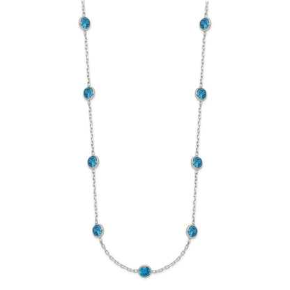 Sterling Silver 9-Station Blue CZ Necklace
