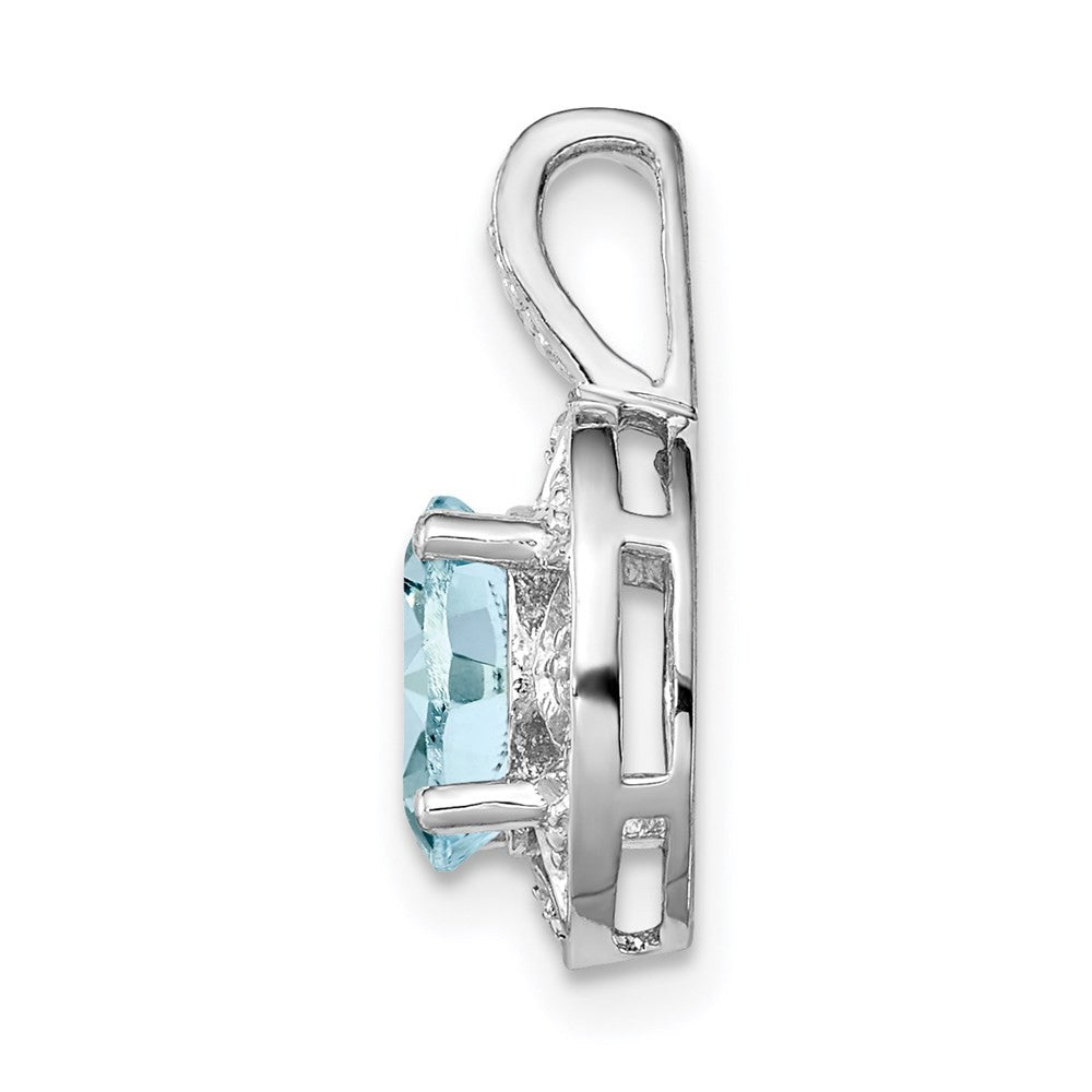 Sterling Silver Rhodium-plated Diamond & Aquamarine Pendant