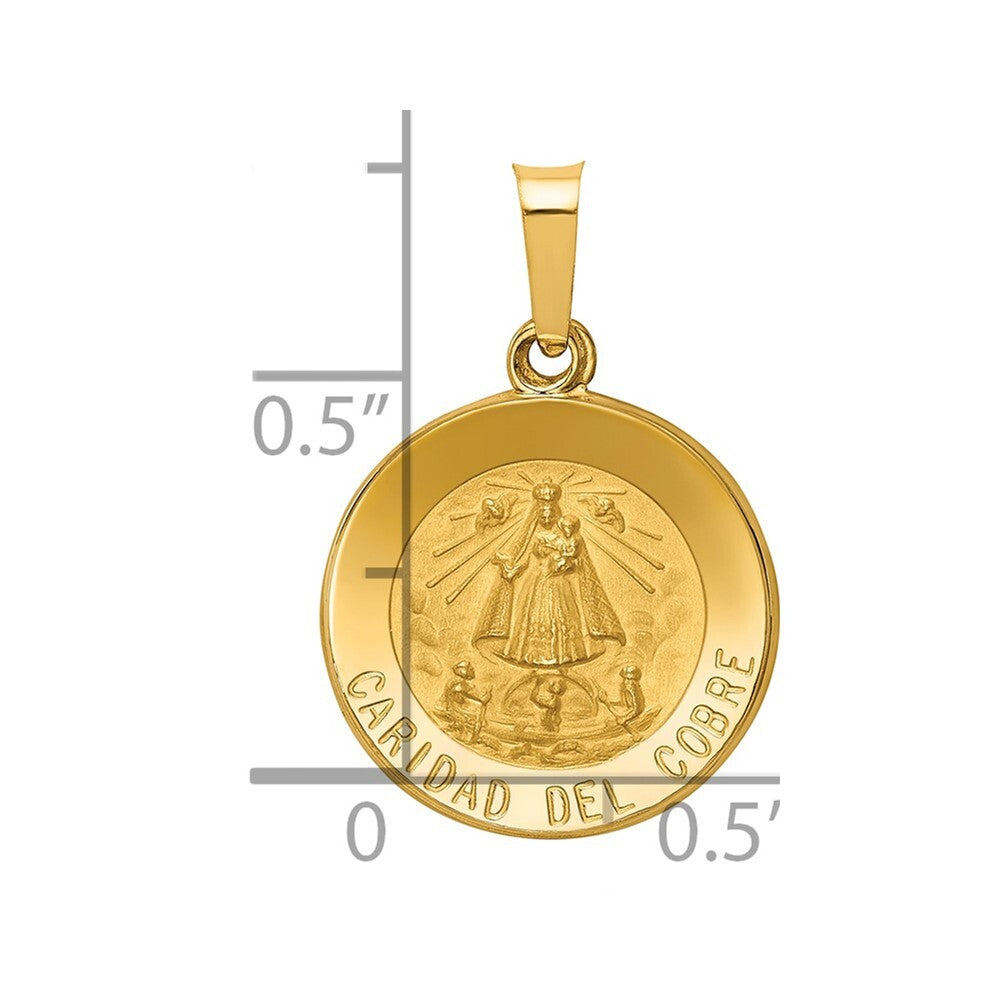 14k Yellow Gold Polished and Satin Caridad Del Cobre Medal Hollow Pendant