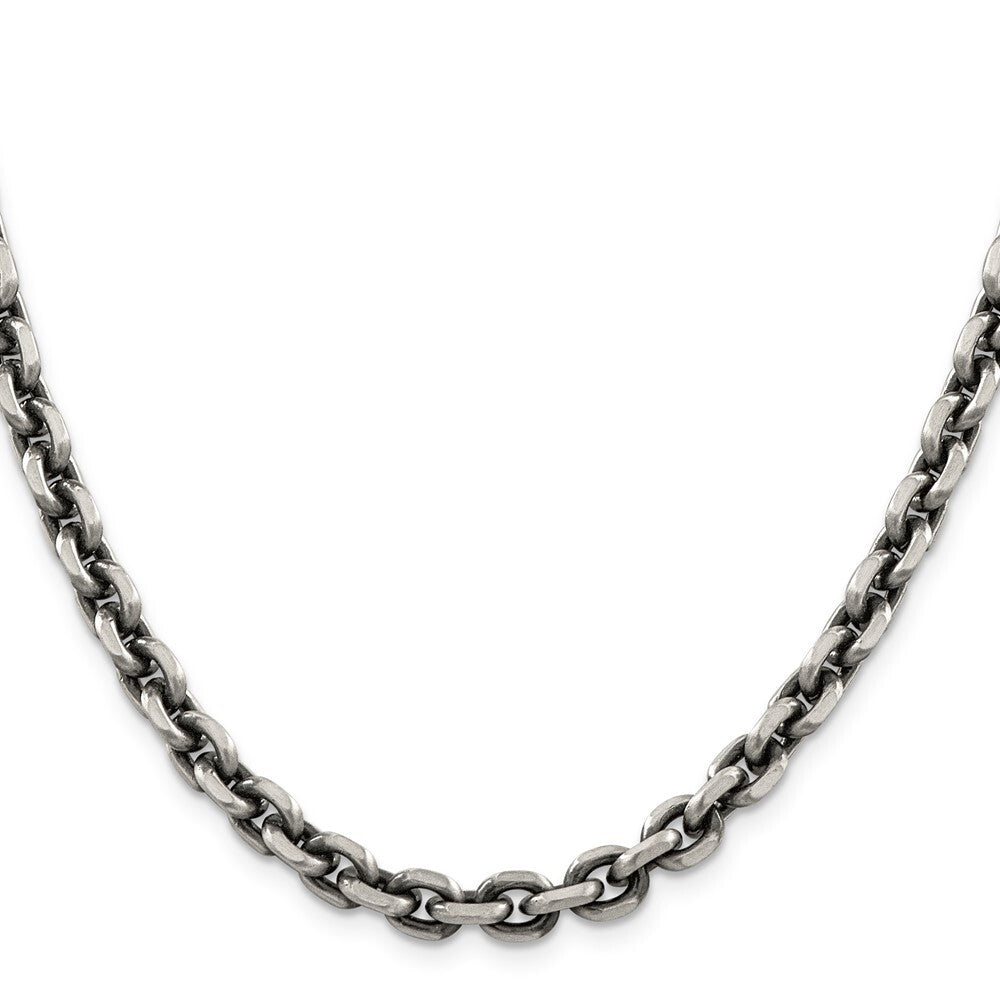 Sterling Silver Antiqued 7.0mm Diamond-cut Elongated Open Link Chain