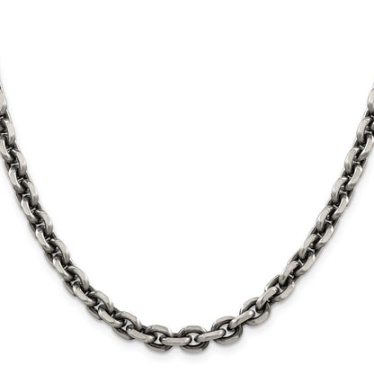 Sterling Silver Antiqued 7.0mm Diamond-cut Elongated Open Link Chain