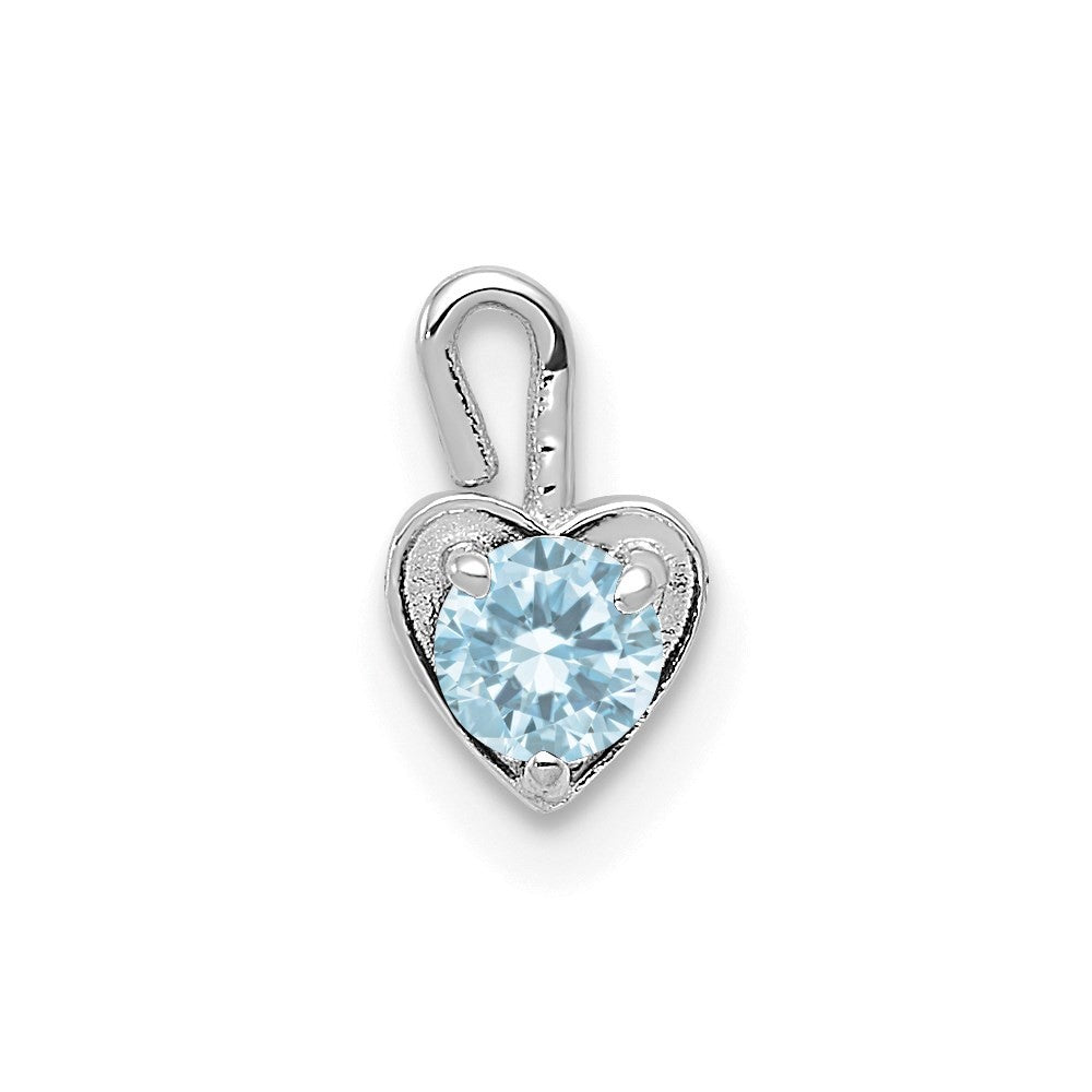 14k White Gold March Synthetic Birthstone Heart Charm Pendant
