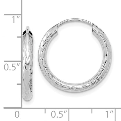 14k White Gold Polished & Diamond-Cut Endless Hoop Earrings Gift for Women