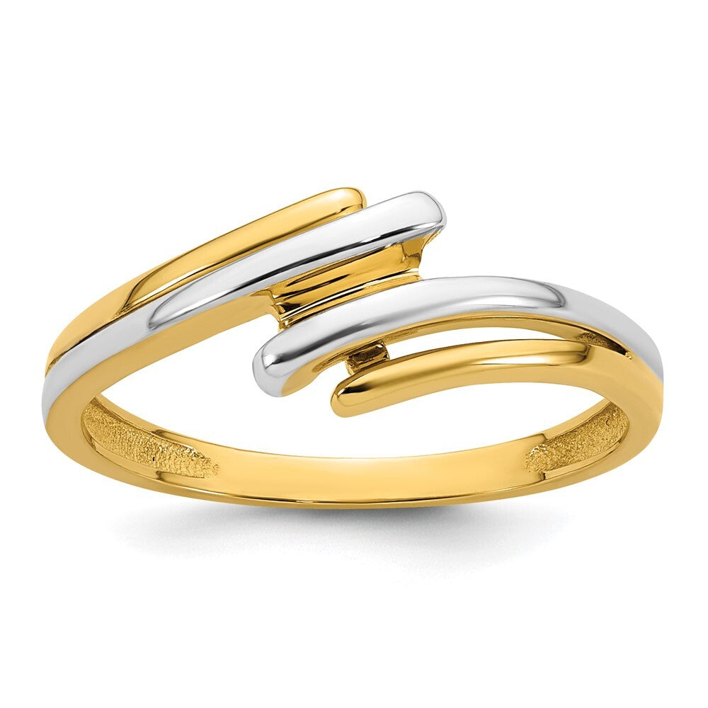 14K Yellow Gold w/ White Rhodium Polished Bypass Ring Size 7