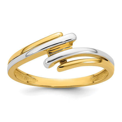 14K Yellow Gold w/ White Rhodium Polished Bypass Ring Size 7