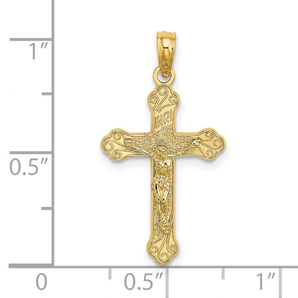 14k Yellow Gold Inri Crucifix W Scroll Tips Charm