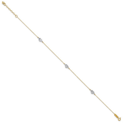 14k Two-tone Diamond-cut Triple Puffed Hearts 11" Anklet