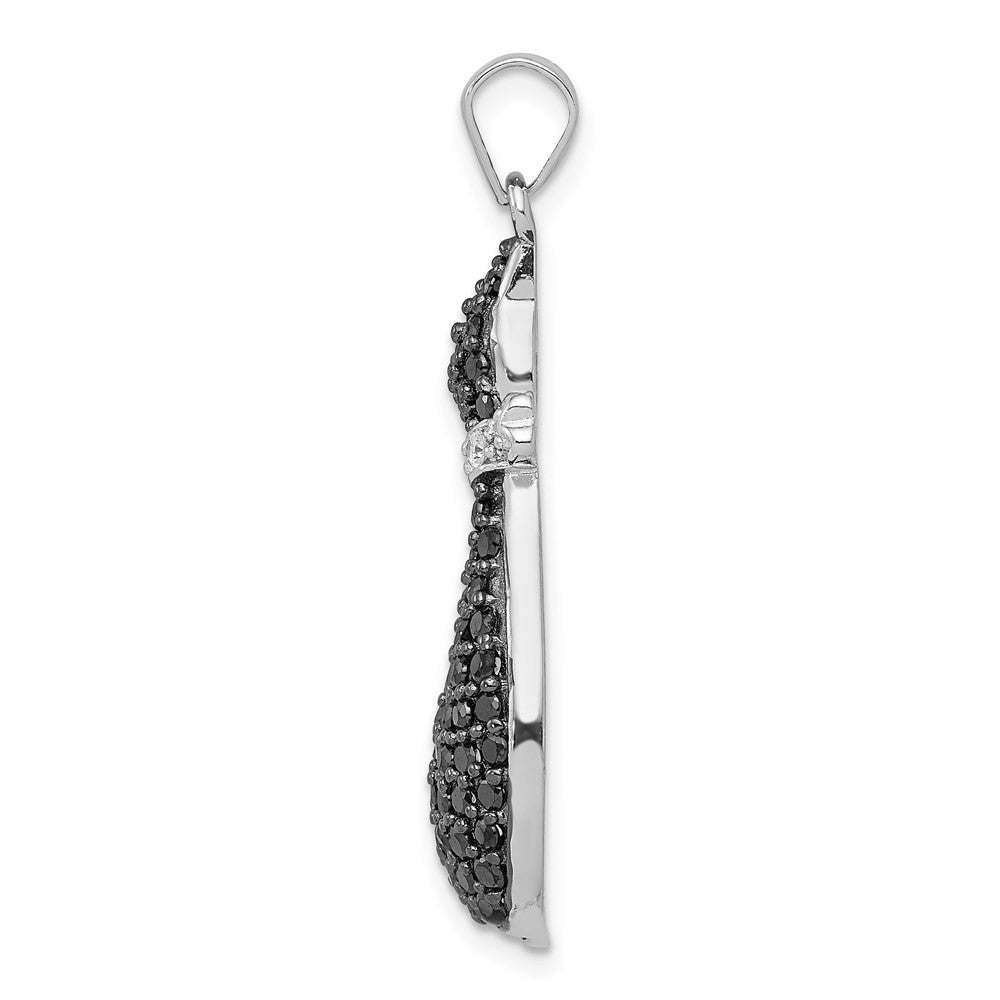 Sterling Silver Rhodium-plated Black & White Cubic Zirconia Cat with Bow Pendant