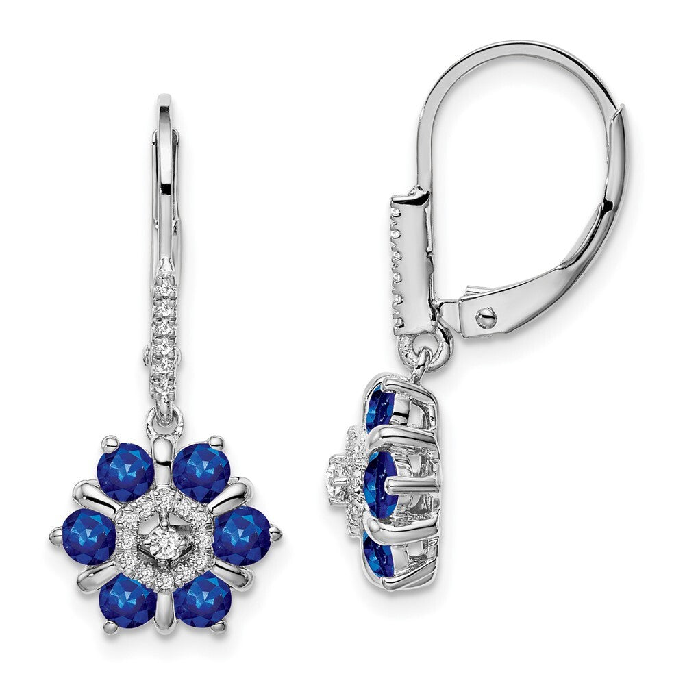 14k White Gold Sapphire and Diamond Leverback Drop & Dangle Earrings