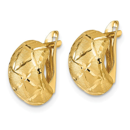 14k Yellow Gold Polished and Brushed Diamond-cut Omega Back Stud Earrings
