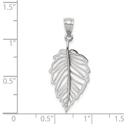 14k White Gold White Polished Leaf Pendant for Women