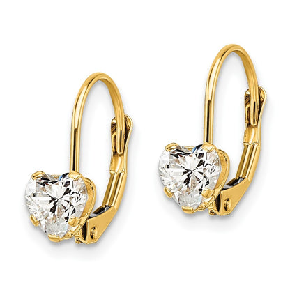 14k Yellow Gold 5mm Heart Cubic Zirconia Leverback Earrings