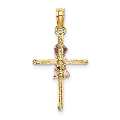 14k Two-tone Gold 2-D Boy On Cross Charm Pendant for Women