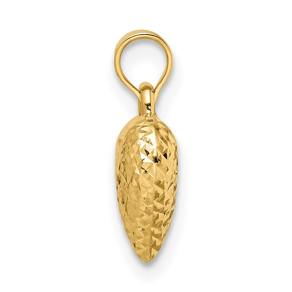14k Yellow Gold Polished Diamond-cut Medium Puffed Heart Pendant for Women