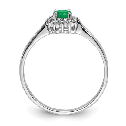 Sterling Silver Rhodium-plated Round Emerald & Diamond Ring Size 7