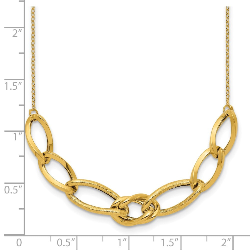 14k Yellow Gold Polished and Textured Fancy Link 17.5 inch Necklace