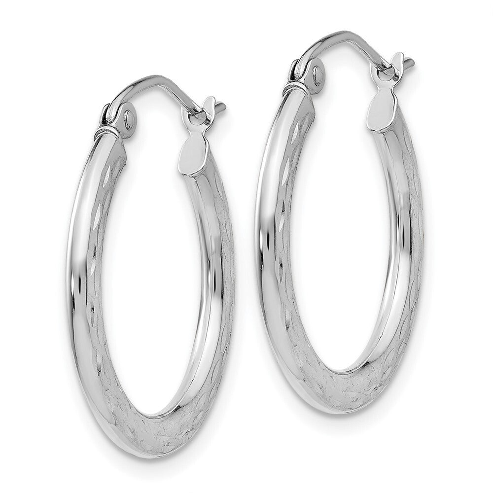 14K White Gold Diamond-cut 2.5x20mm Hollow Hoop Earrings Gift for Women