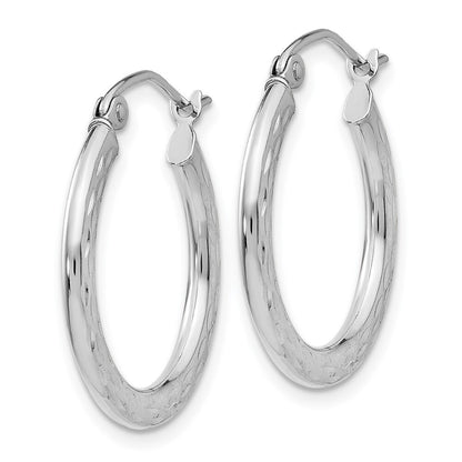 14K White Gold Diamond-cut 2.5x20mm Hollow Hoop Earrings Gift for Women