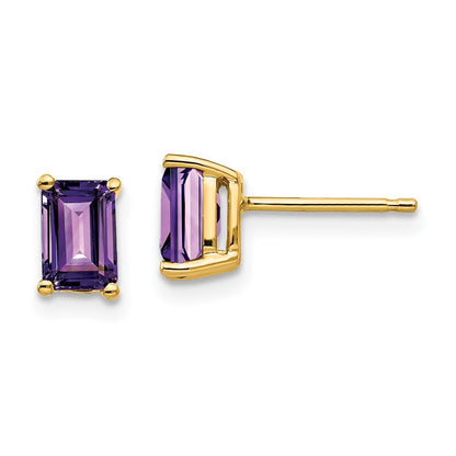 14k Yellow Gold 6x4mm Emerald Cut Amethyst Stud Earrings Gift for Women