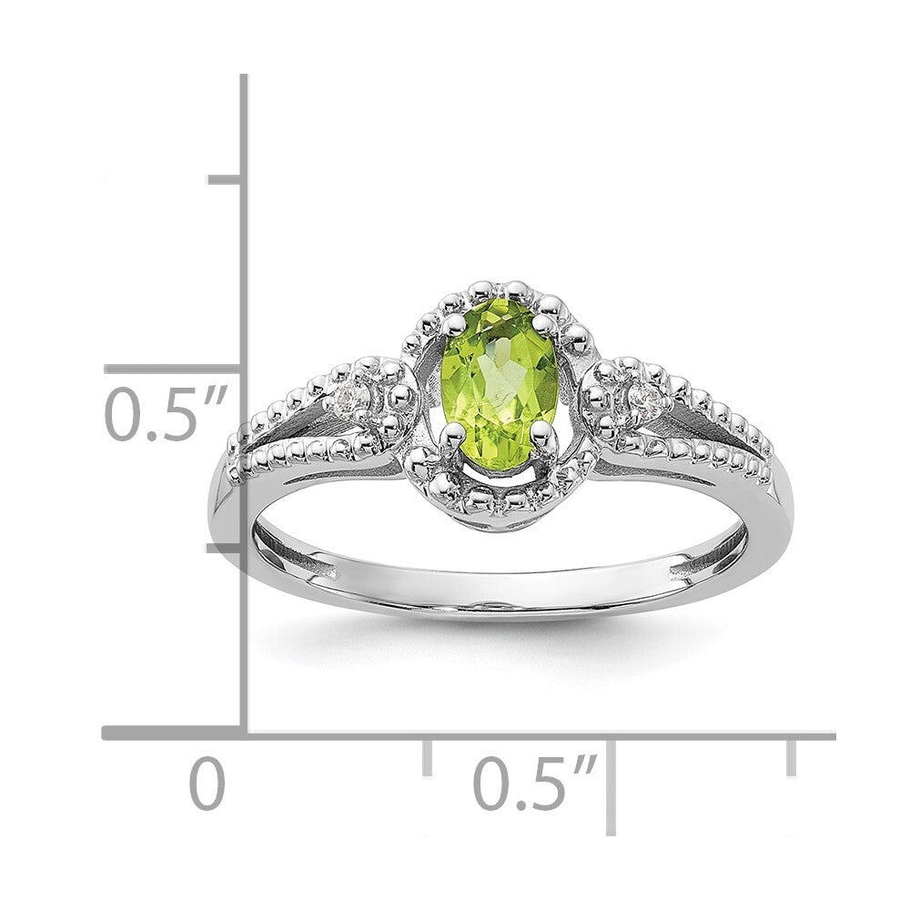 Sterling Silver Rhodium-plated Peridot & Diamond Ring