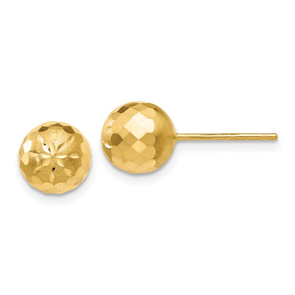 14k Yellow Gold 8mm Diamond-cut Mirror Ball Stud Earrings Gift for Women