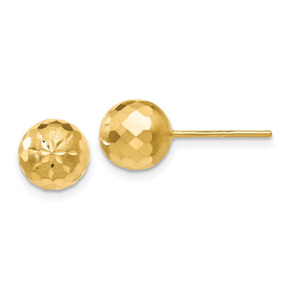 14k Yellow Gold 8mm Diamond-cut Mirror Ball Stud Earrings Gift for Women