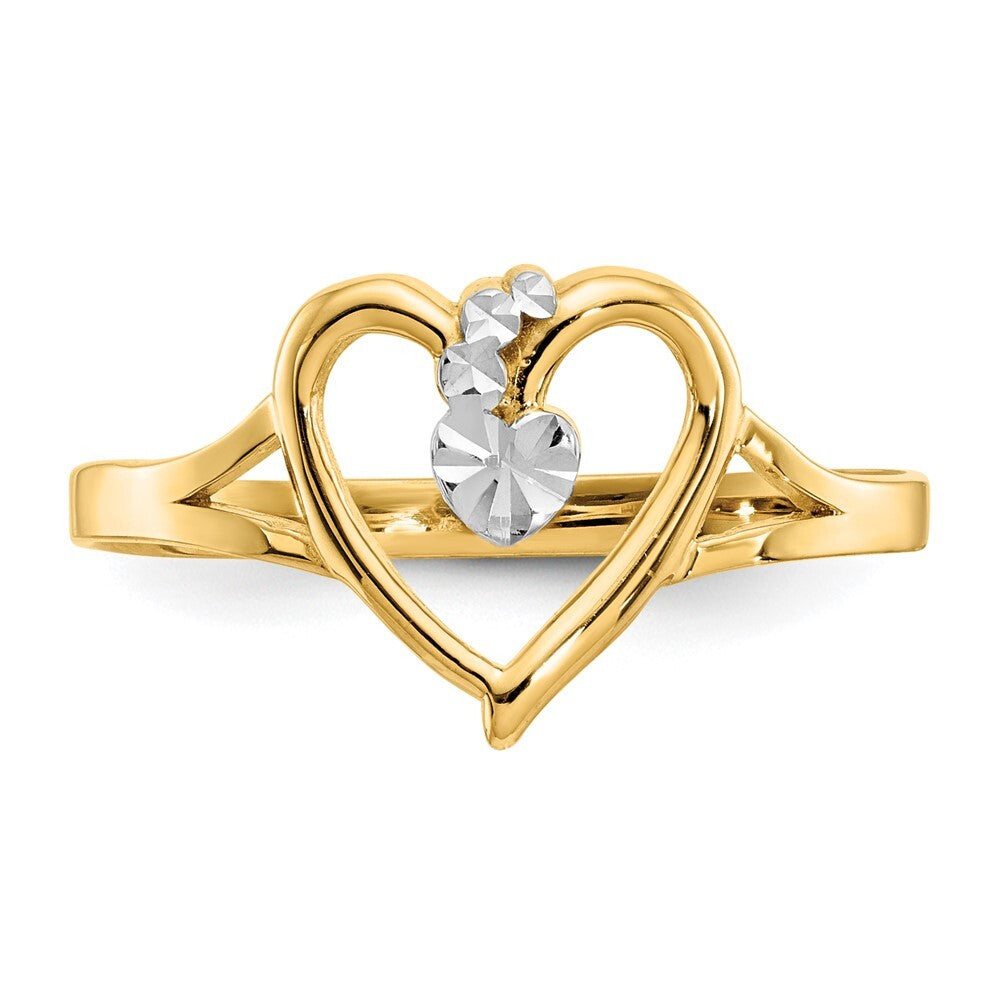 14K Yellow Gold and White Rhodium Polished Heart Ring