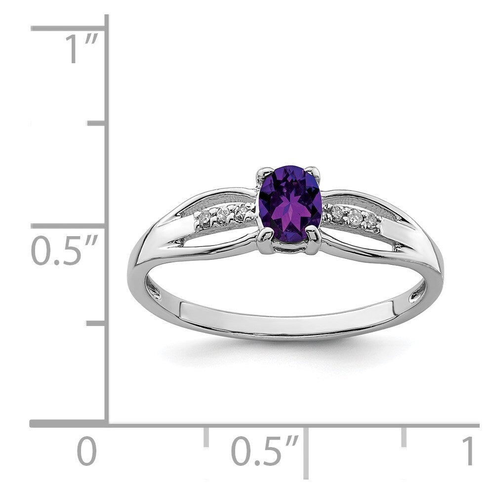 Sterling Silver Rhod-plated Diamond Amethyst Ring Size 7