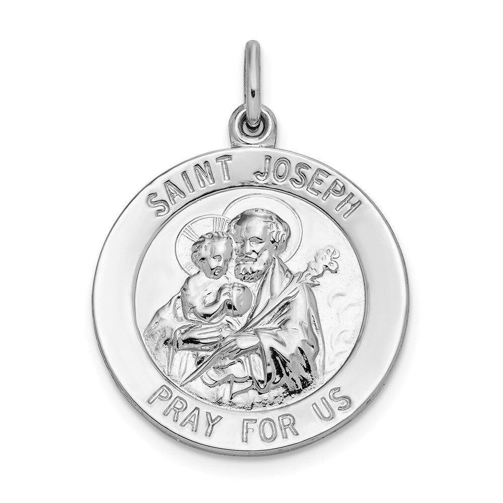 Sterling Silver Rhodium-plated Saint Joseph Medal Pendant