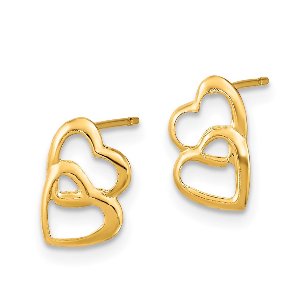 14k Yellow Gold Hearts Stud Earrings Gift for Women