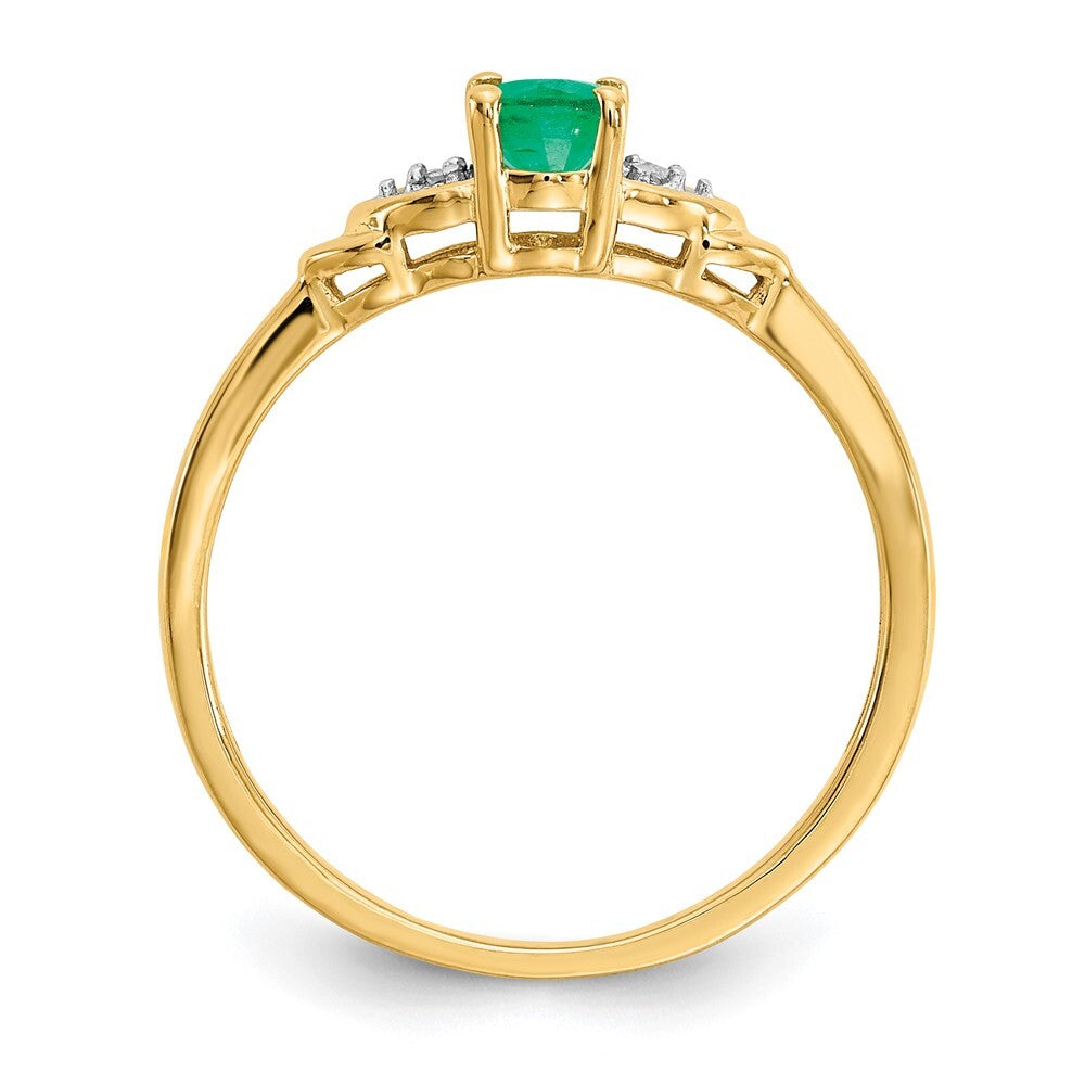 14K Yellow Gold Emerald and Diamond Ring
