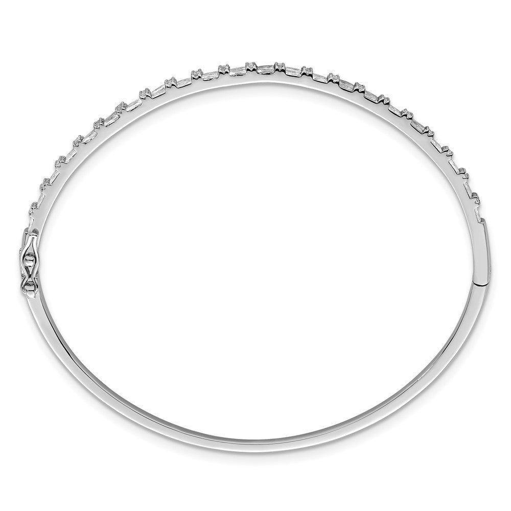 Sterling Silver Rhodium-plated  Round and Emerald-shape CZ Fancy Hinged Bangle