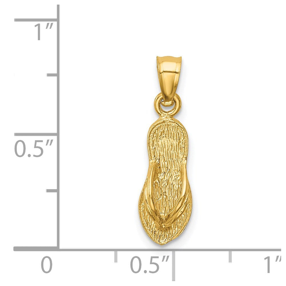 14k Yellow Gold 3D Polished And Textured Flip Flop Pendant for Women