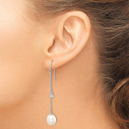 Sterling Silver White Teardrop Cultured Pearl & Cubic Zirconia Dangle Earrings