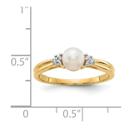 14K Yellow Gold Diamond and FW Cultured Pearl Ring