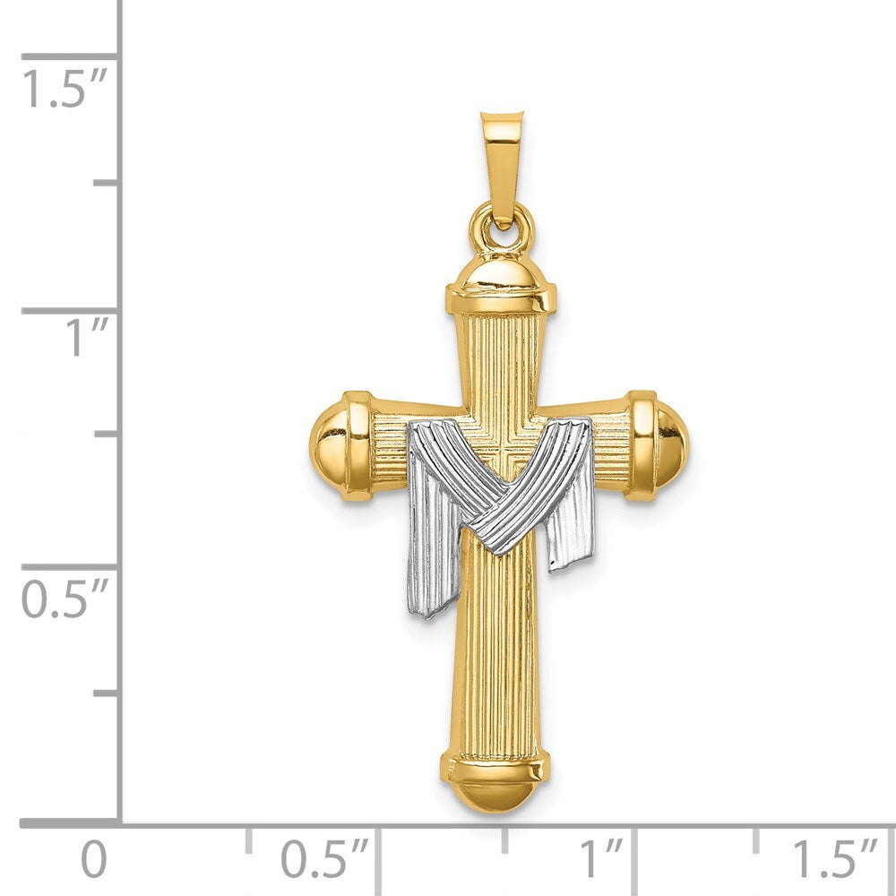 14k Two-tone Gold Hollow Polished Draped Cross Pendant for Women