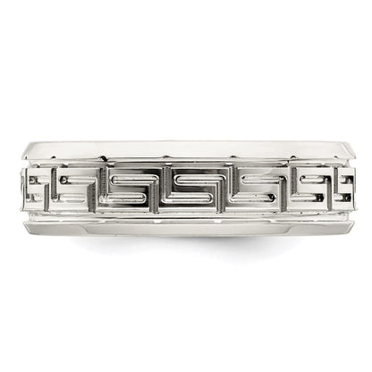 Sterling Silver 6mm Polished Flat Greek Key Beveled Edge Band Ring Size 10