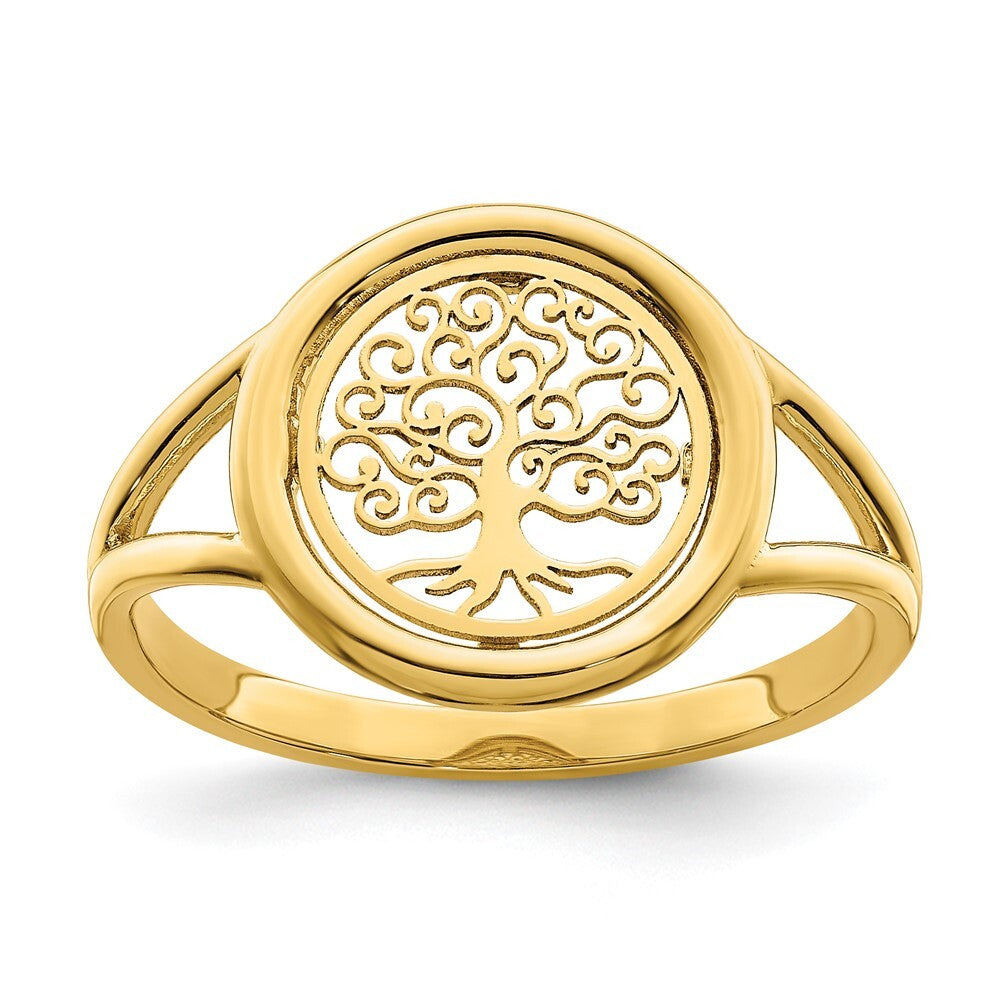 14K Yellow Gold Polished Tree of Life in Circle Ring Size 7