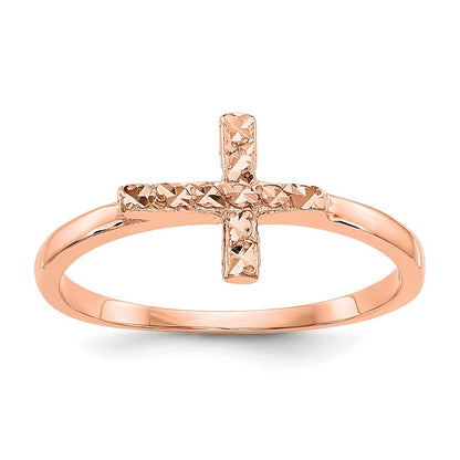 14k Rose Gold Polished & Diamond-Cut Cross Ring