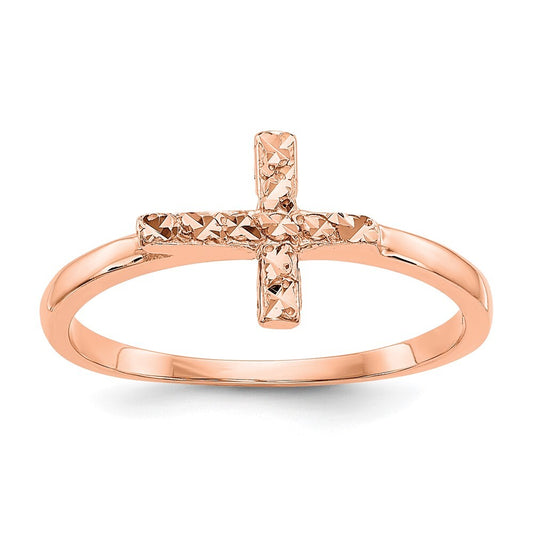 14k Rose Gold Polished & Diamond-Cut Cross Ring