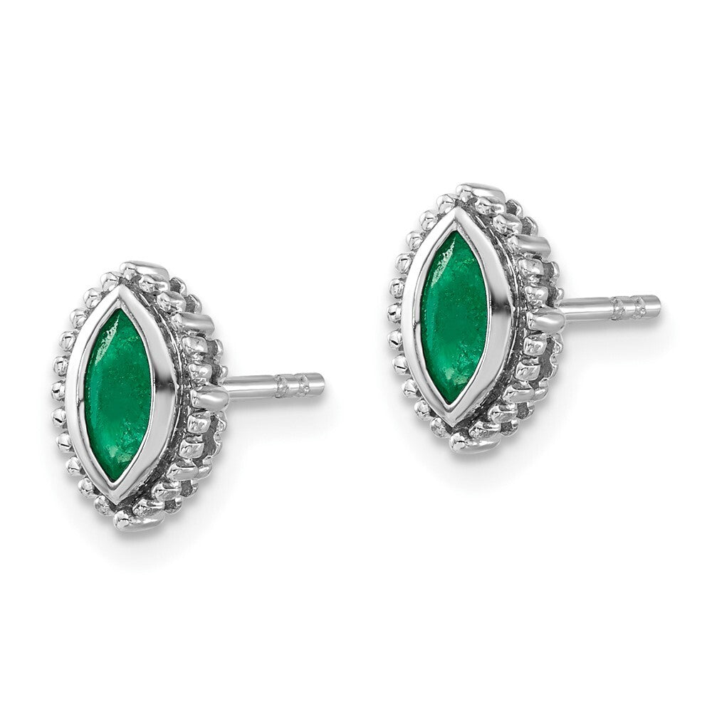14k White Gold Marquise Emerald Stud Earrings