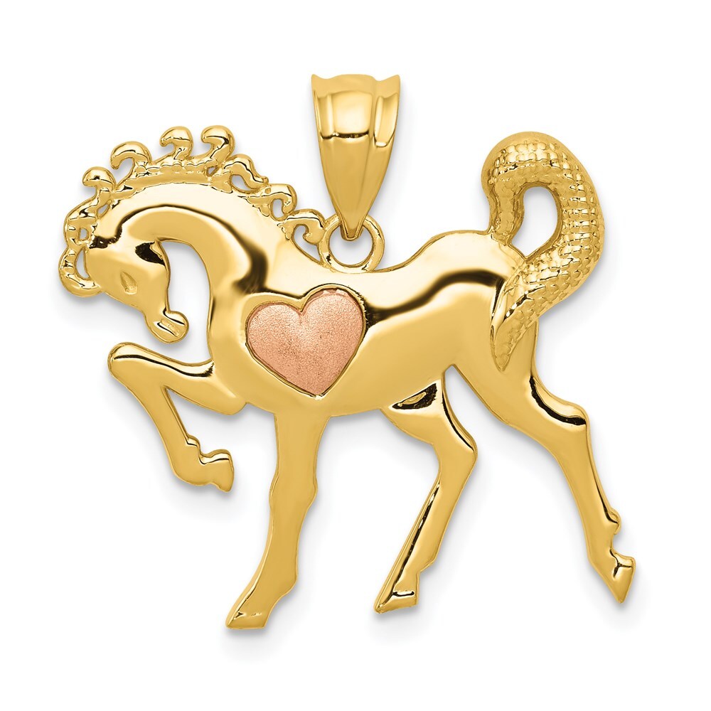 14k Yellow and Rose Gold Horse Heart Charm Pendant for Women